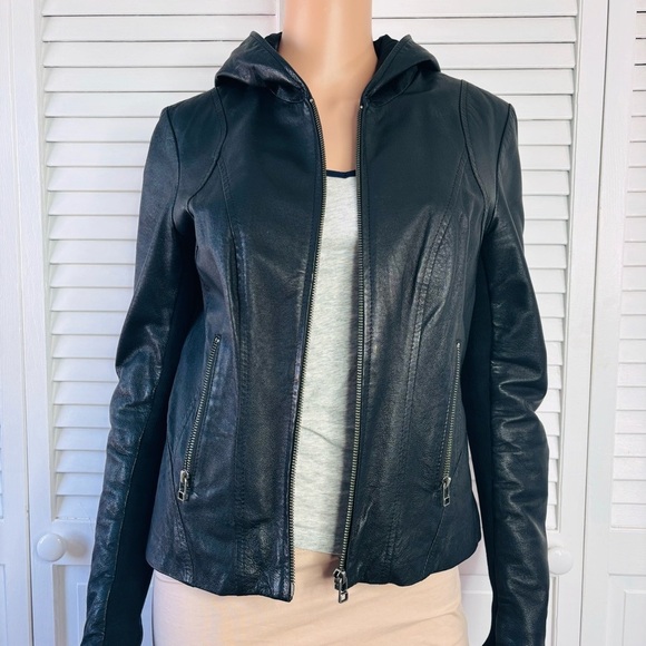 DANIER Vintage Black Hooded Leather Jacket Size XS - Picture 3 of 9